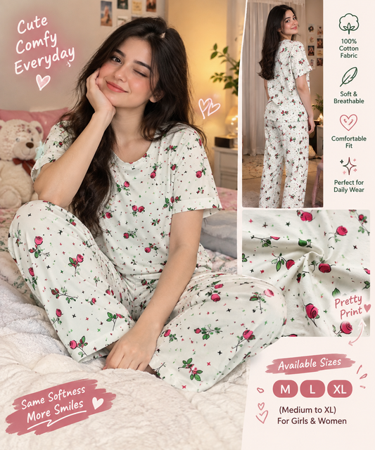 🌹 Rose Bloom Printed Night Suit