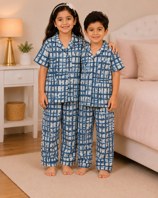 Dreamy Checks Kids Cotton Night Suit – Soft & Breathable Pajama Set for Boys & Girls