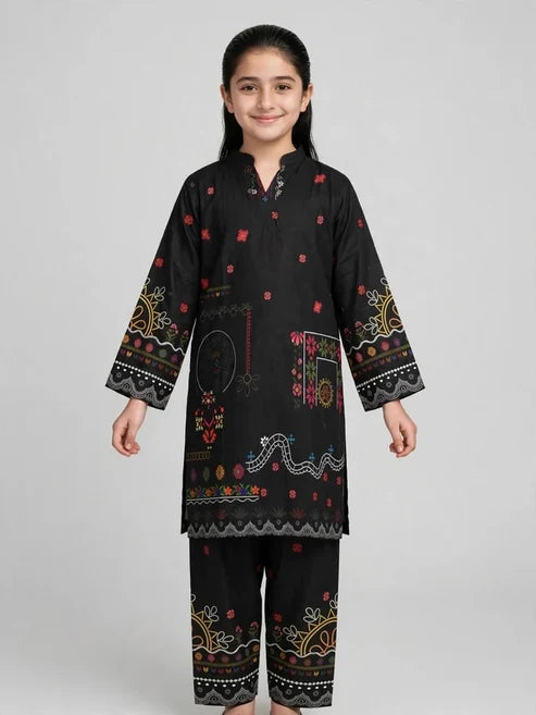 Girls Black Printed Co Ord Set