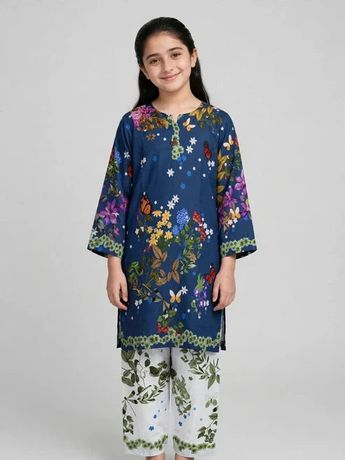 Girls Blue Floral Printed Co Ord Set