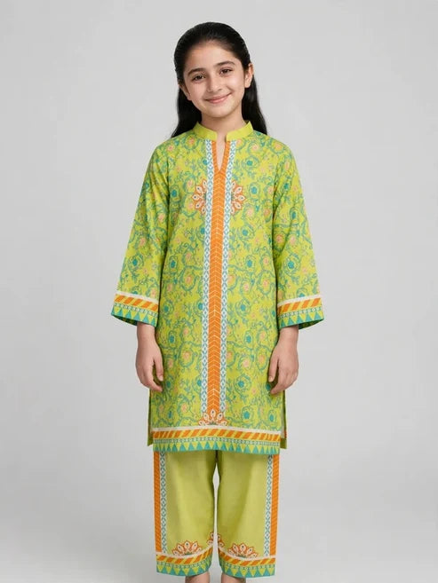 Girls Green Printed Co Ord Set