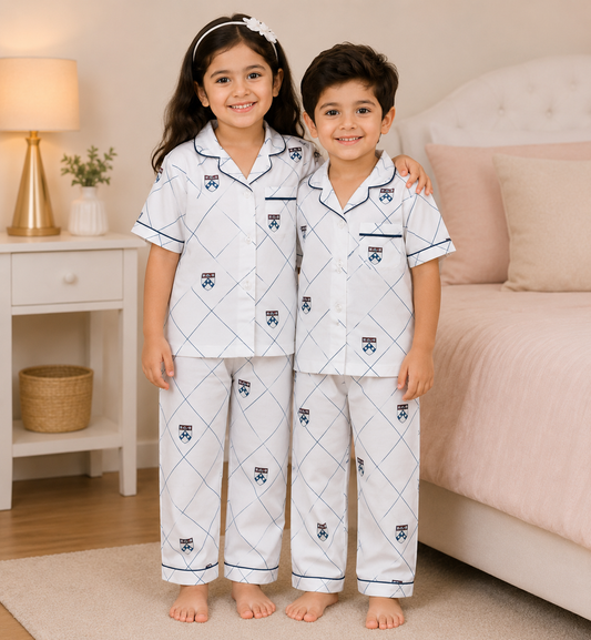 Dreamy Classic Kids Cotton Night Suit – Soft Geometric Print Pajama Set for Boys & Girls