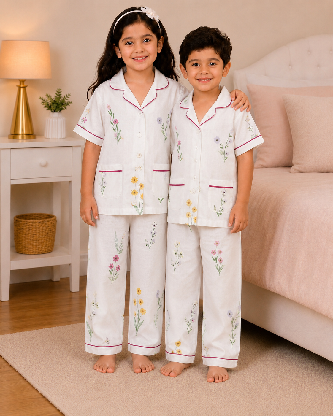 Dreamy Blossom Kids Cotton Night Suit – Soft Floral Pajama Set for Boys & Girls