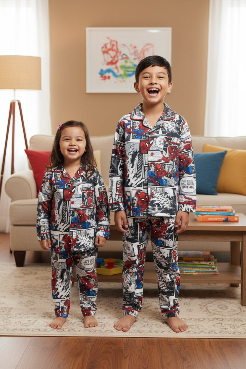 Spider-Man Kids Cotton Night Suit – Printed Pajama Set for Boys & Girls