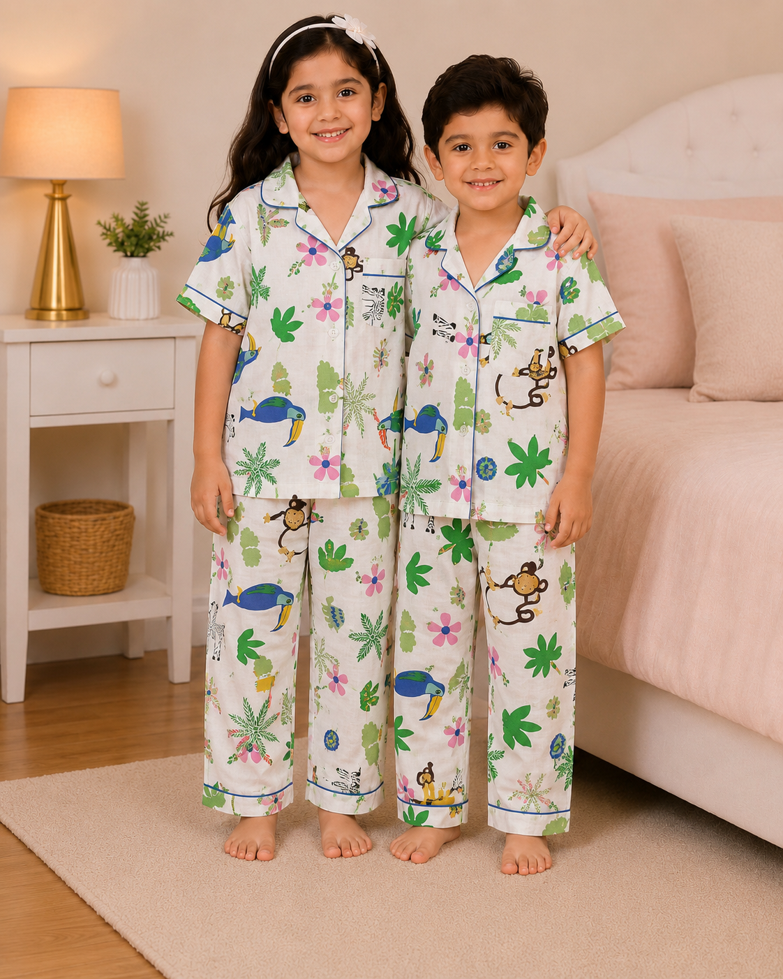 Dreamy Jungle Kids Cotton Night Suit – Soft Safari Print Pajama Set for Boys & Girls