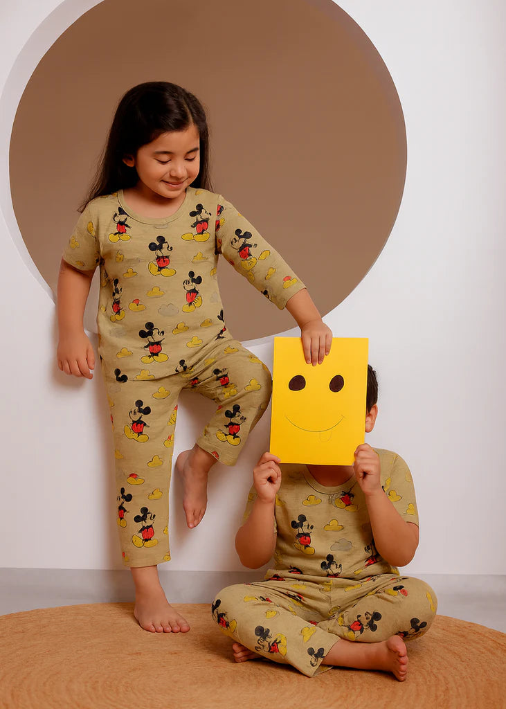 Unisex Mickey Mouse Cloud Print Pajama Set
