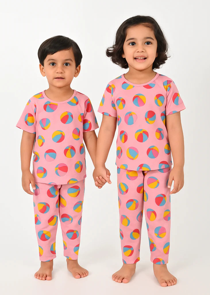 Pink Beach Ball Print Kids Nightwear Set