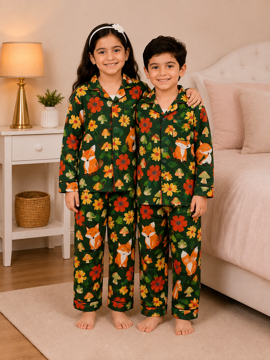 Woodland Fox Kids Nightsuit Set 🦊🌿