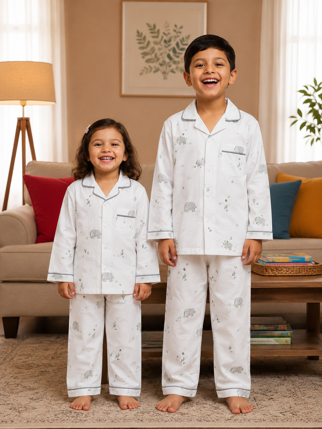 Little Elephants Kids Cotton Night Suit – Cute Printed Pajama Set