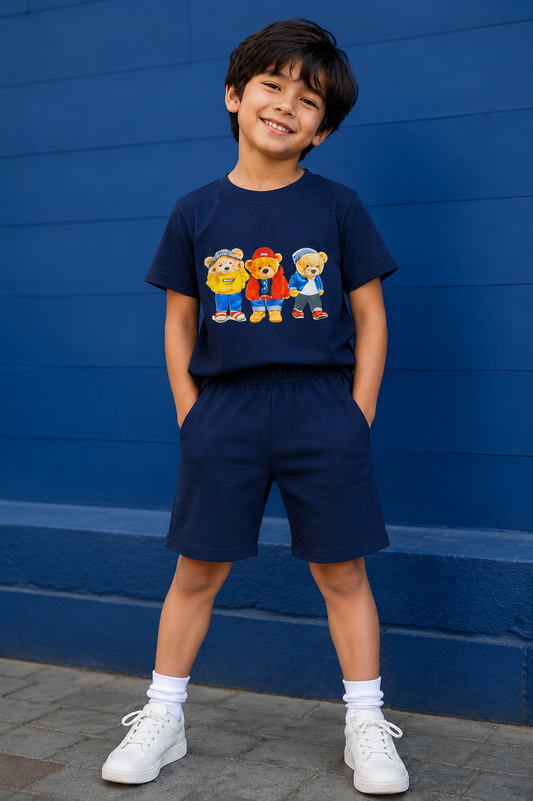Bear Squad Kids Summer Short Suit – Soft Jersey Cotton Half Sleeves & Shorts Set