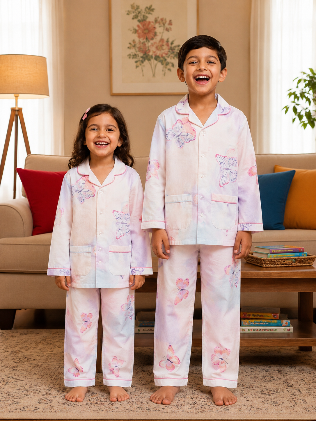 Butterfly Dreams Kids Cotton Night Suit – Pink Butterfly Print Pajama Set