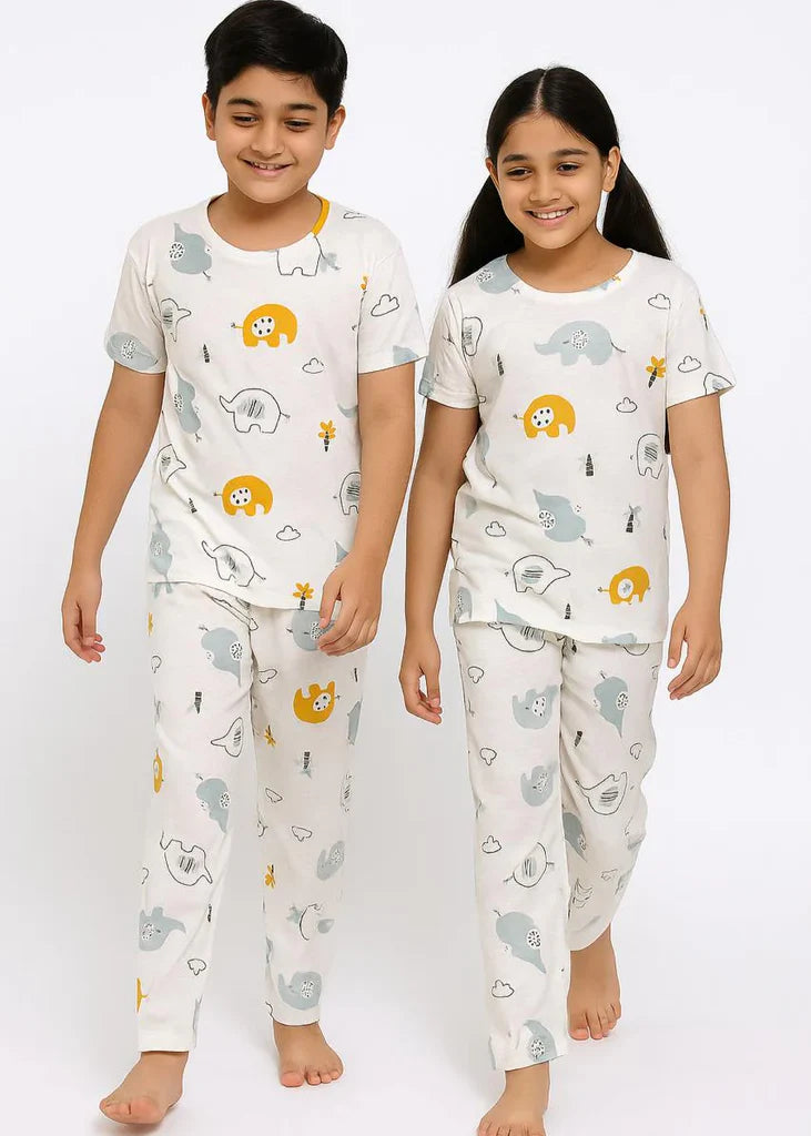 Elephant Print Unisex Kids' Nightwear Set