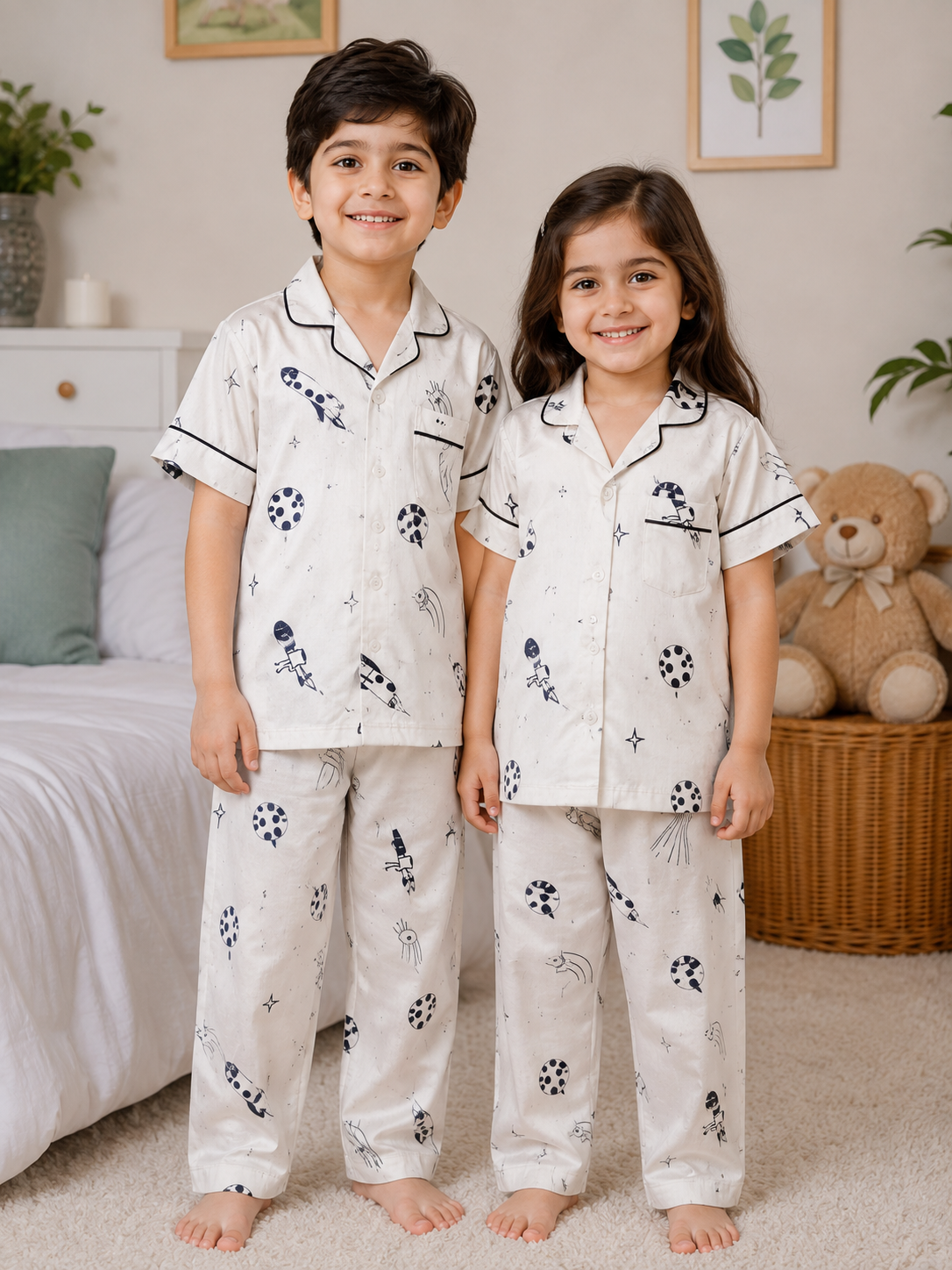 Little Kids Space Adventure Cotton Night Suit – Cream